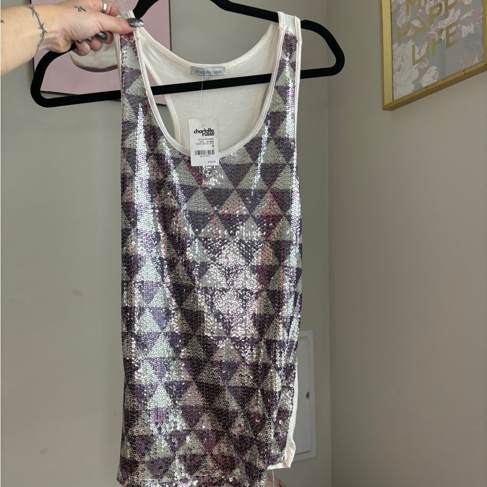 y2k vintage with tags Charlotte Russe Silver and Purple Sequin Tank